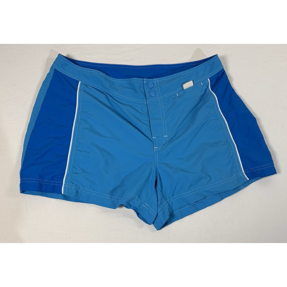 LL Bean Womens Swim Shorts Teal Blue Inseam 4" Snap Closure Coin Pocket Sz 16‎